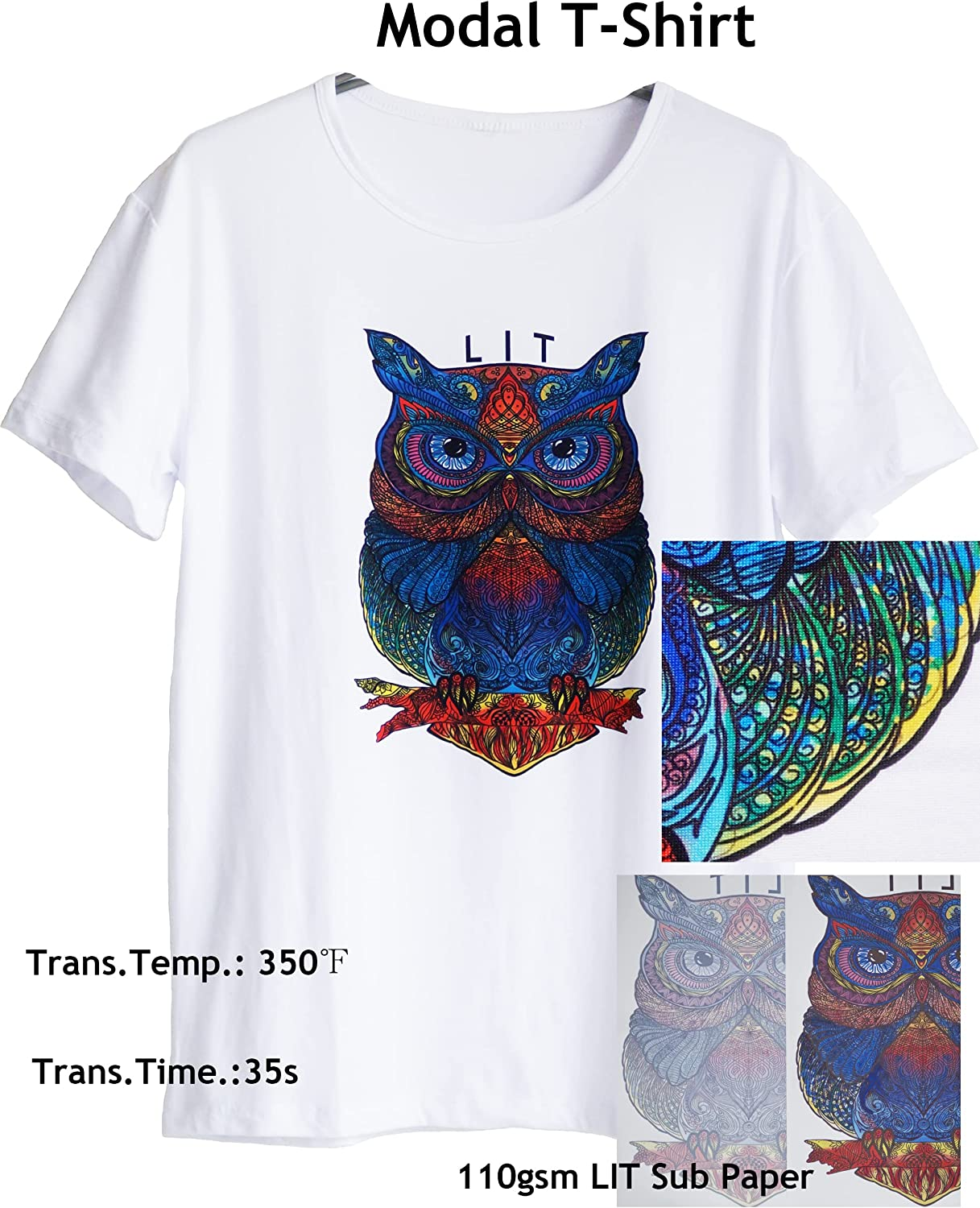 LIT Sublimation Paper A4 210X297 Mm, 100 Sheets 110Gsm Heat Press Transfer Paper - for Any Epson Sawgrass Ricoh HP Canon Inkjet Sublimation Printers with Sublimation Ink for Sub Blanks Shirts Mugs