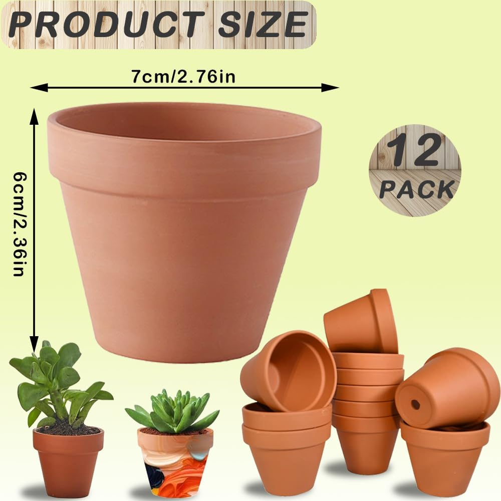 Pack of 12 7 X 6 Cm Terracotta Pots, Small Clay Pots with Drainage Hole, Small Clay Pots for Crafts, Mini Terracotta Clay Pots, Reusable Clay Pot, Terracotta Flower Pot Plants for Room Office image number 4