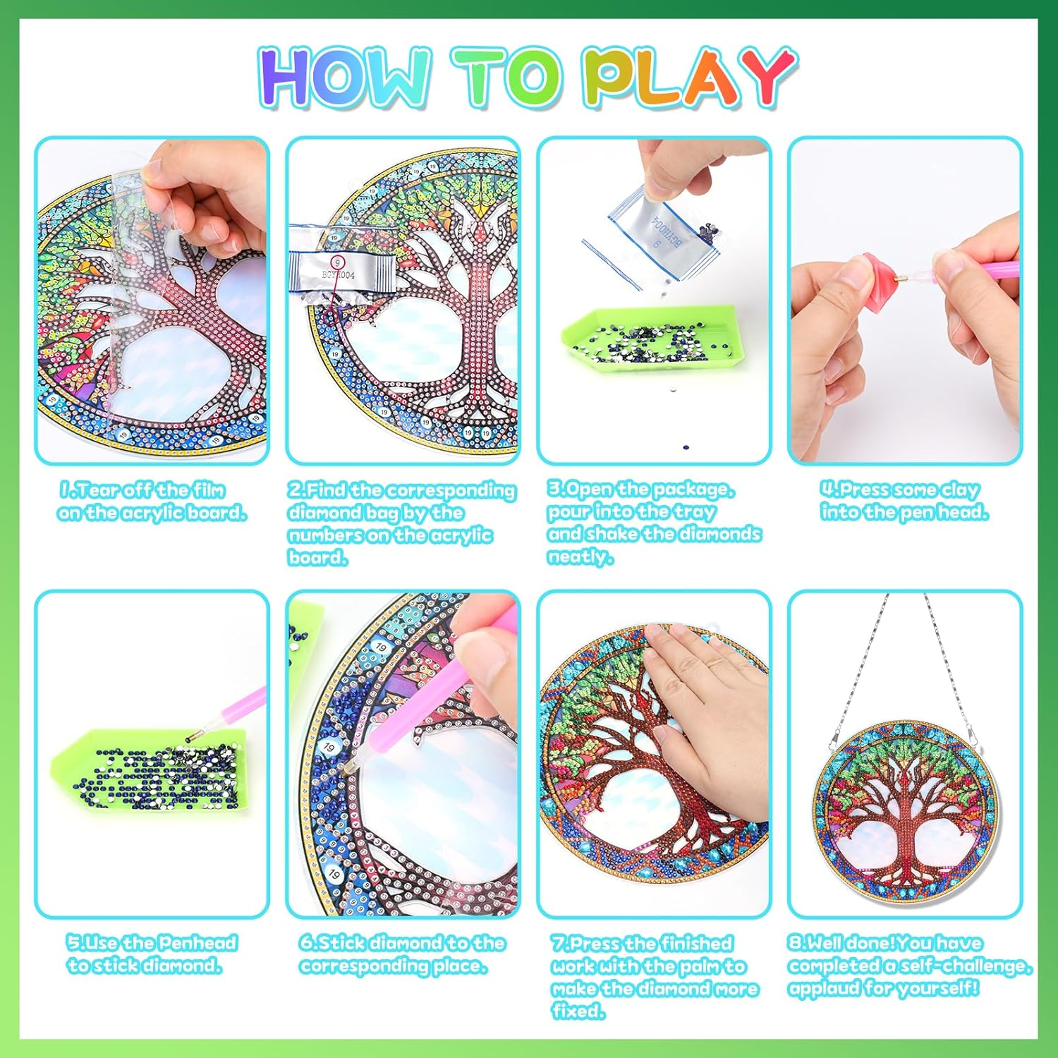 Suncatcher Diamond Art Kits with Tools, Tree Suncatchers for Windows, Diamond Hanging Gifts for Girls, Tree of Life Stained Glass Wall Hanging for Home Decor (Tree) image number 5