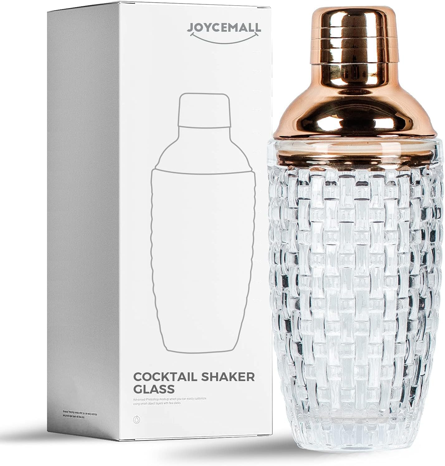 Glass Cocktail Shaker Kit, 13 Ounce Martini Mocktail Making Set with Leakproof Metallic Steel Lid & Strainer for Home Use & Bar Cart Gold