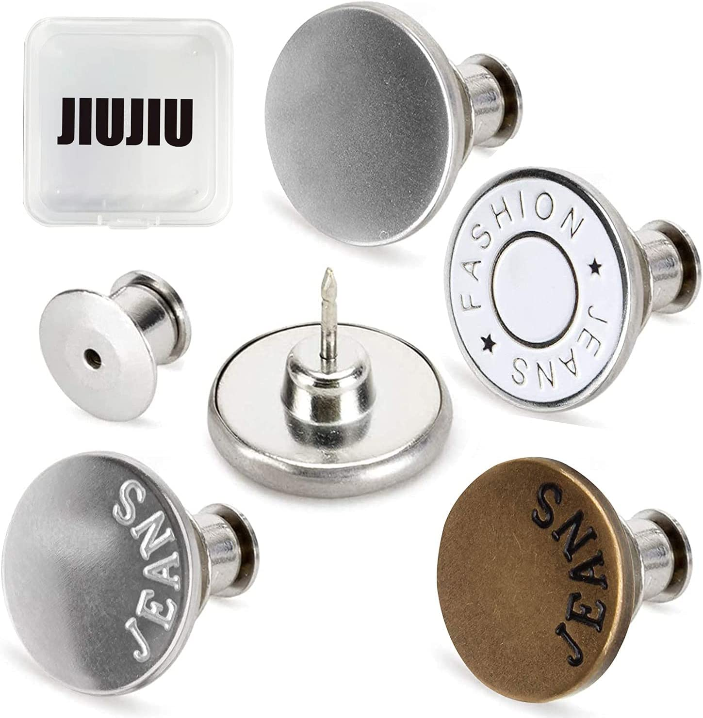 JIUJIU Button Pins for Jeans, No Sew and No Tools Instant Jean Button Pins for Pants, 4 Sets Replacement Buttons, Simple Installation, Reusable and Adjustable image number 3