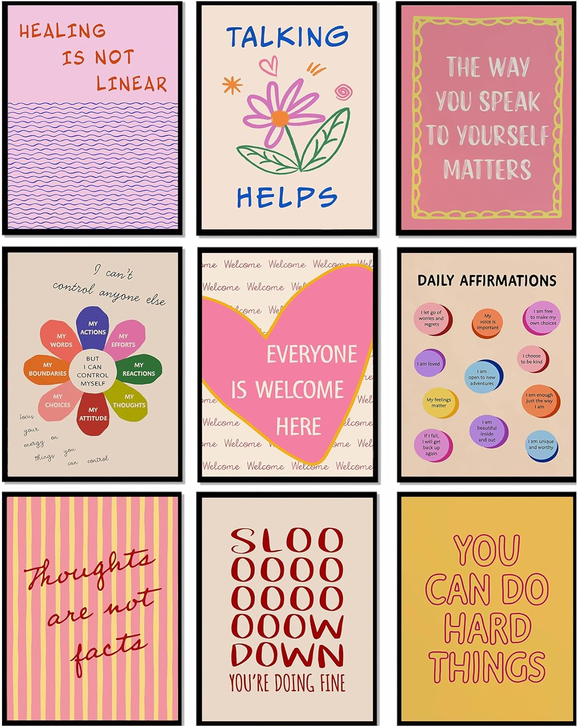 LOARTVE 9Pcs Preppy Travel Wall Art Prints Colorful Abstract Aesthetic Room Decor Pictures Trendy Canvas Posters for Teen Girls Bedroom Apartment College Dorm Decoration, Unframed