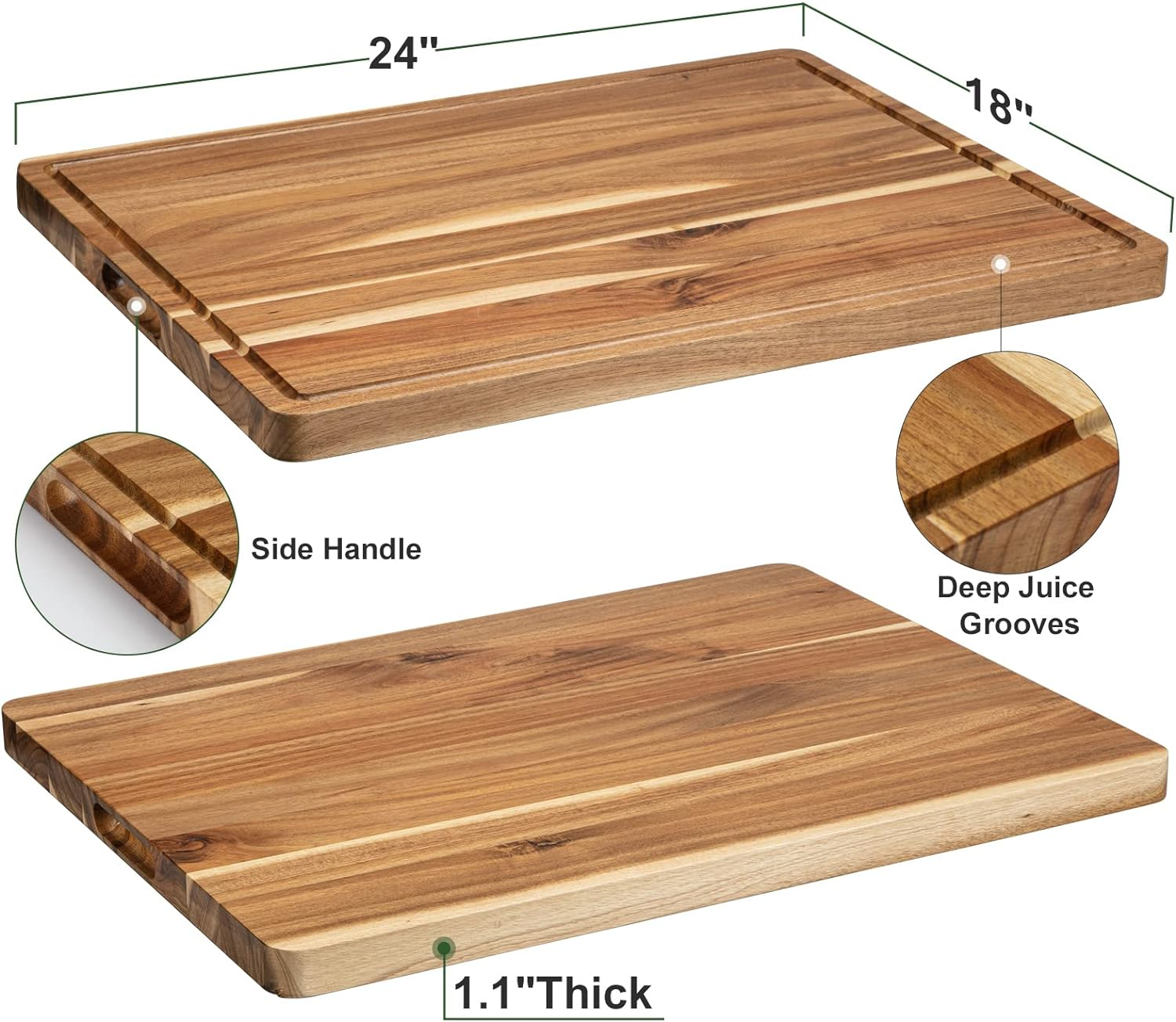Extra Large Acacia Wood Cutting Board for Kitchen, 24 X 18 Inch Large Butcher Block Chopping Board with Juice Groove, Thick Wood Cutting Boards Carving Board for Turkey Meat Vegetables BBQ image number 3