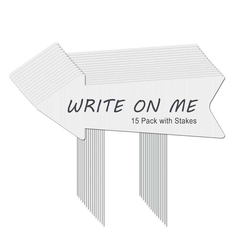 Blank Arrow Signs with Stakes 15 Pack 17 X 6 Inches Wedding Directional Yard Signs with Stakes, This Way Arrow Yard Signs Birthday Party Signs Arrow