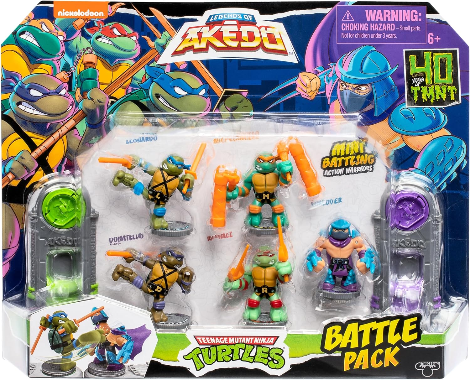 Legends of Akedo Teenage Mutant Ninja Turtles Battle Pack Includes Mini Battling Warriors Donatello, Leonardo, Michelangelo, Raphael, Shredder 2 Silver Battle Controllers image number 1