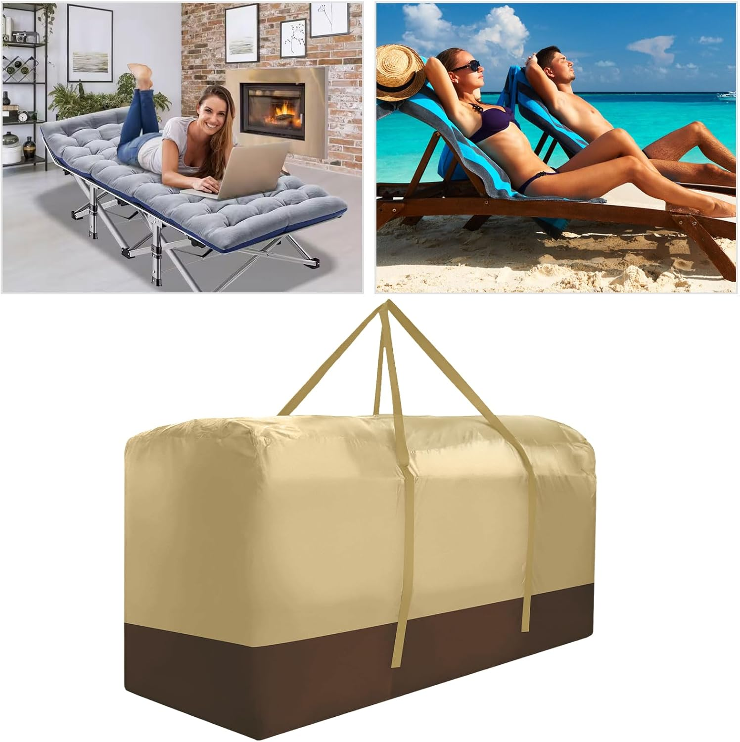 Outdoor Cushion Storage Bag Extra Large 420D Oxford Waterproof Dust Proof Outdoor Zippered Patio Cushion Storage Bag (Beige) image number 5