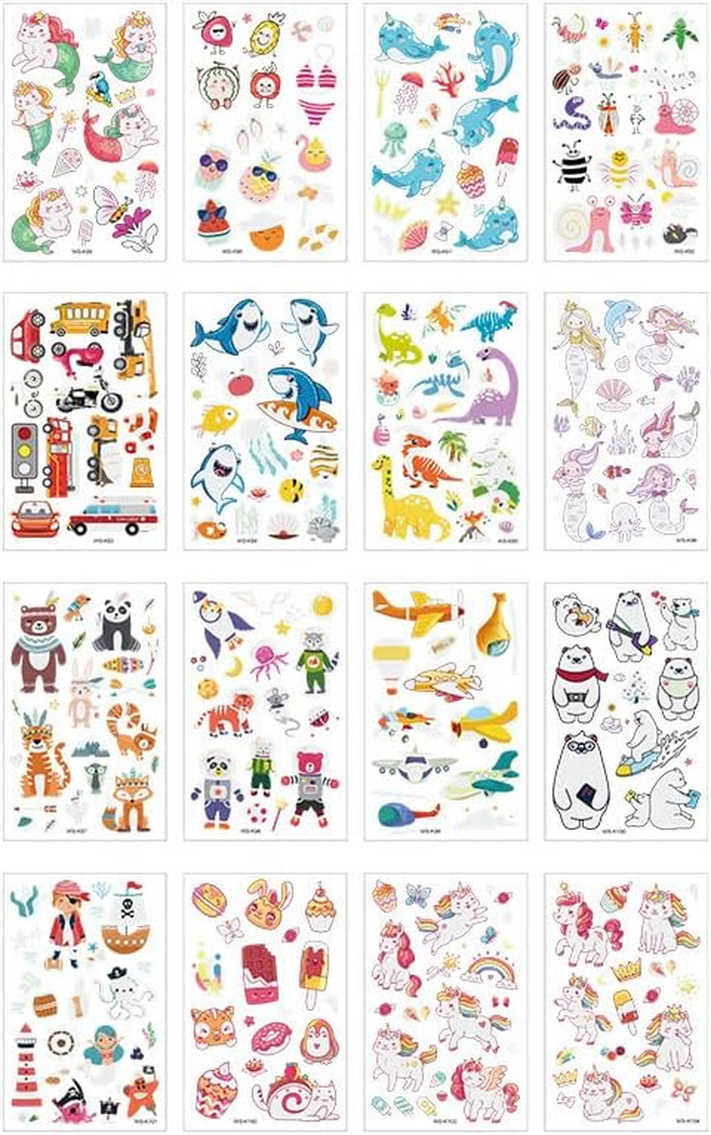 Temporary Tattoos for Kids, 260Pcs Glow in the Dark Mixed Style Cartoon Tattoo, Luminous Unicorn Mermaid Butterfly Animal Dinosaur Pirate Car Space Fake Tattoo, Boys Girls Party Favor Supplies image number 3
