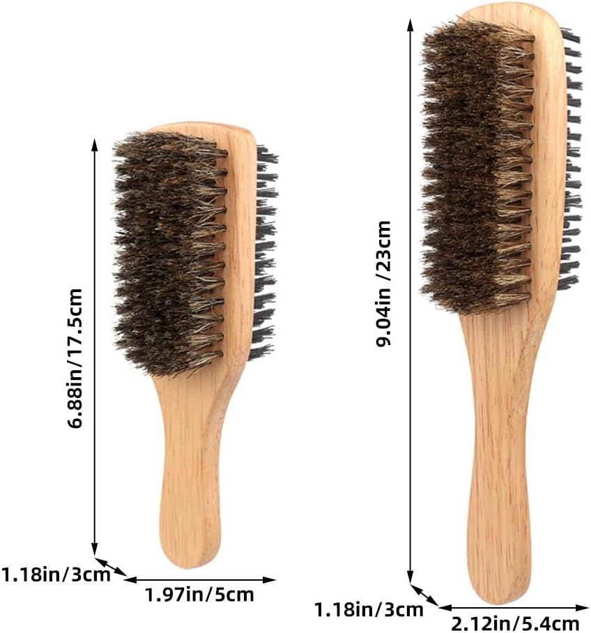 Boar Bristle Hair Brush 2Pcs Set Double-Sided Large and Small Styling Brushes for Men and Women Thinning Hair Detangling and Beard Grooming Hairbrush
