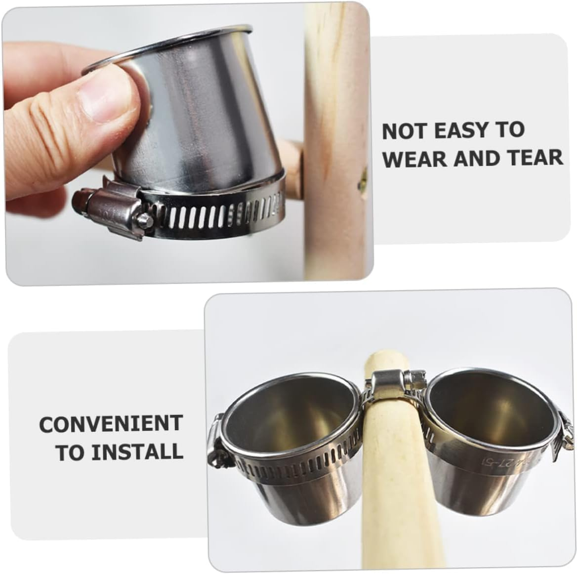 Parrot Food Cup Pigeons Cage Bird Food Feeder Dish Food Container Cage Accessories Parrot Standing Feeder Bird Coop Cups Pet Supplies Big Bird Stainless Steel to Feed Bird Stand (Silvery, 5.5Cm)