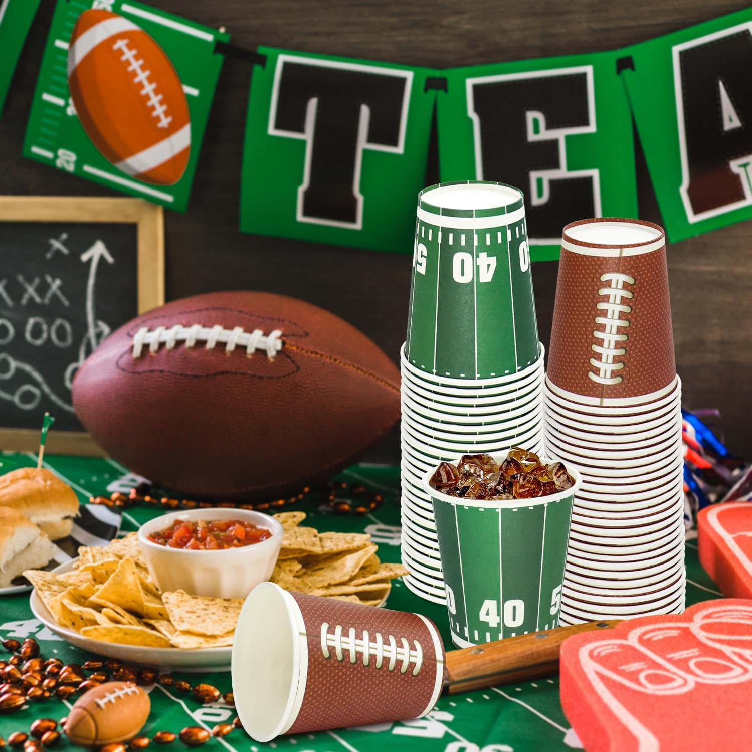 100 Pack Football Themed Disposable Paper Cups 9 OZ Football Birthday Decorations (Football) image number 6