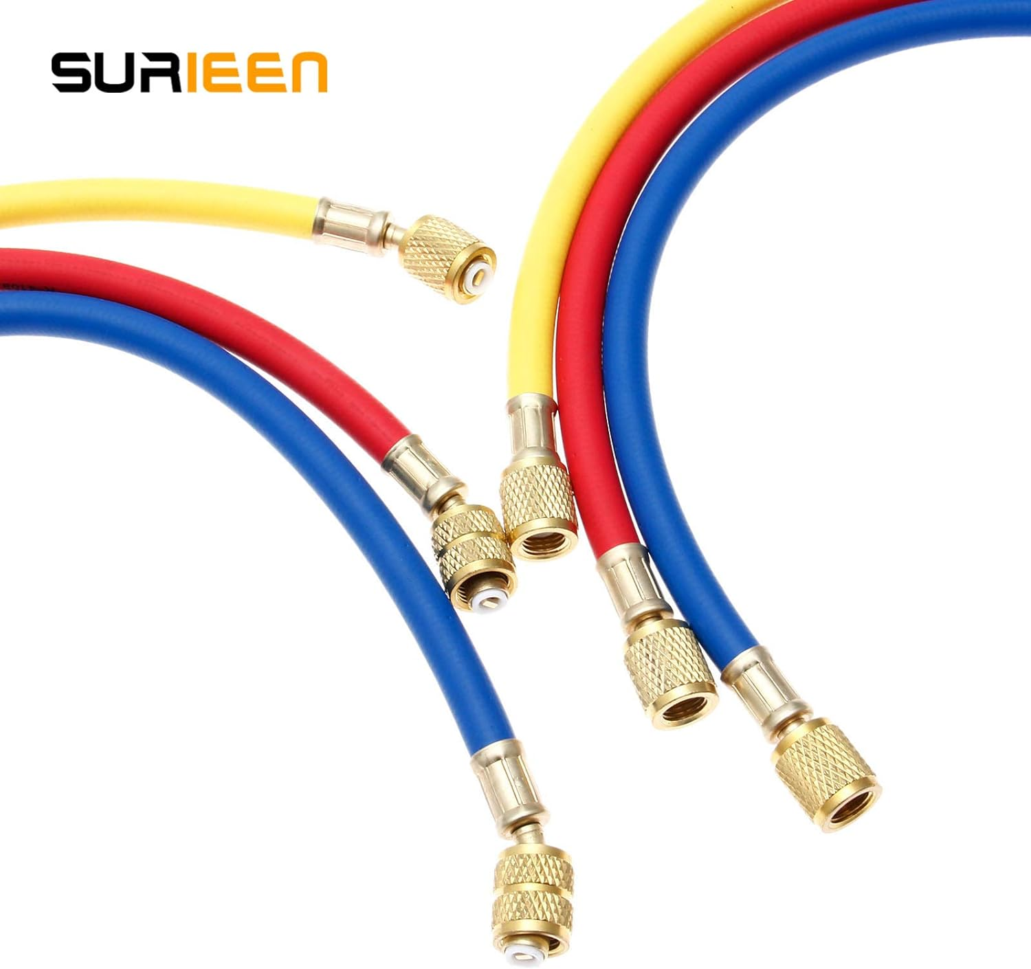 R410 Refrigerant A/C Charging Hose Tube Set (4000~800) PSI 1/4" SAE-5/16 SAE Thread 60" 5Ft 3 Colors, Fits for HVAC Air Condition R410 R32 Refrigerant Manifold Gauge, Set of 3 image number 4