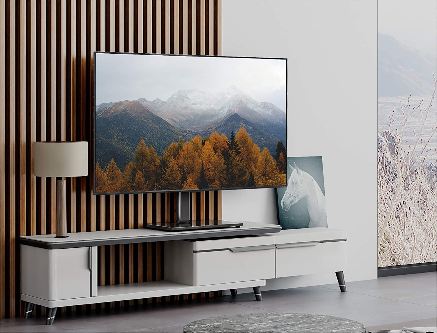 FITUEYES Universal TV Stand Table Top TV Base for 27 to 55 Inch LCD LED Flat Screen Tvs Height Adjustable Television Stands with Black Tempered Glass Base Holds up to 88 Pound VESA 400X400Mm image number 3