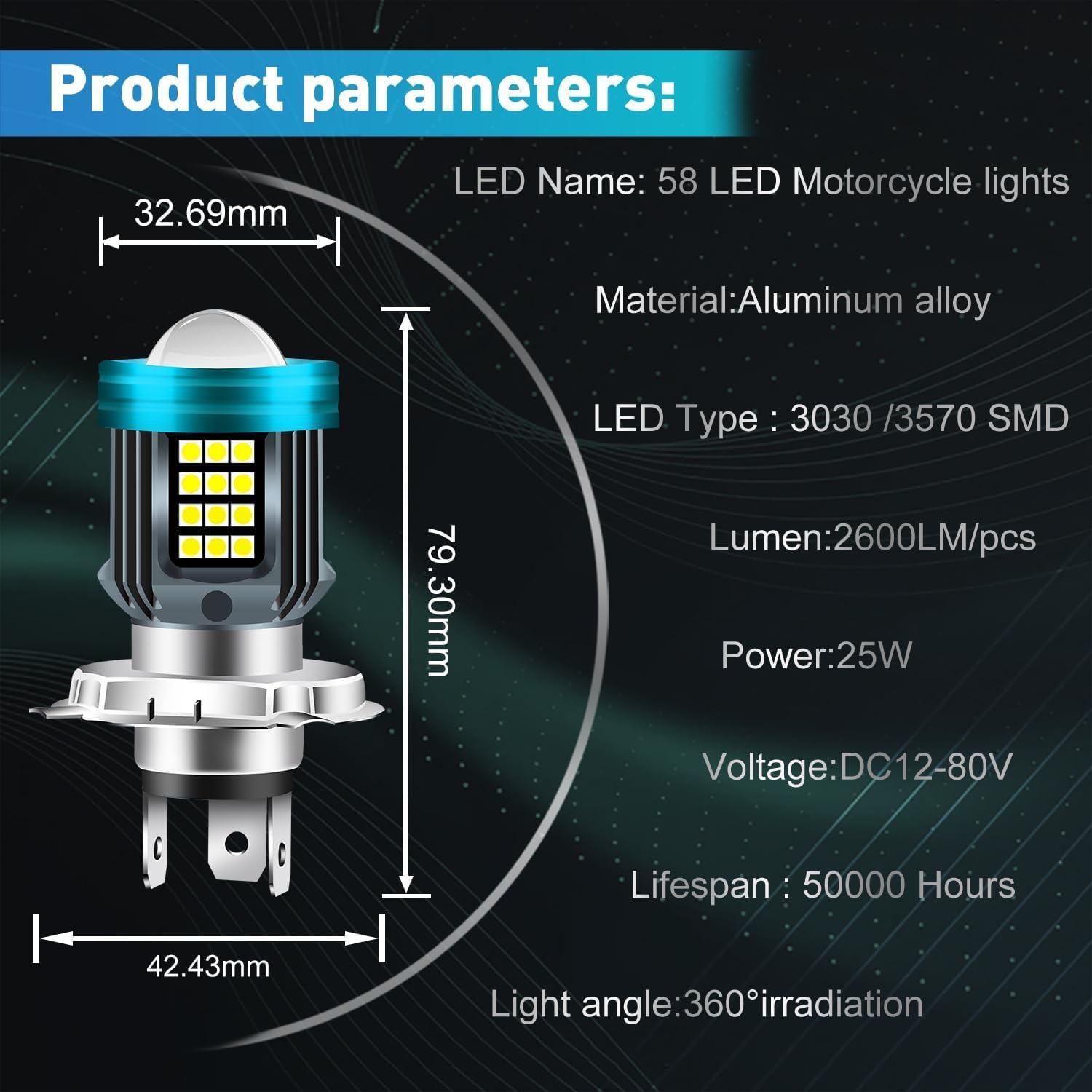 HB2 H4 LED Motorcycle Headlight Bulb Red Blue Angel Eye with HD Projector Super Bright HS1 9003 LED Headlight Bulb 25W 6000K Moto High/Low Beam White 4 Lghting Modes Plug and Play 12V-80V 1PCS image number 3