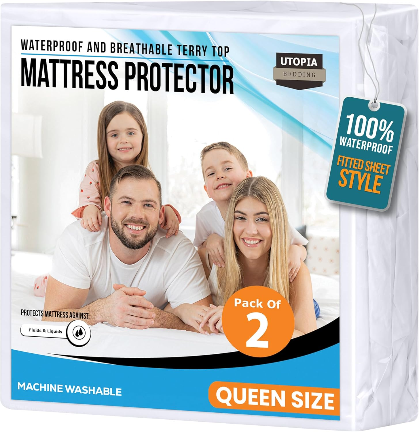 Utopia Bedding Waterproof Mattress Protector Queen Size 2 Pack, 200 GSM Breathable Terry Mattress Cover, Fitted Style with Stretchable Pockets (White) image number 5