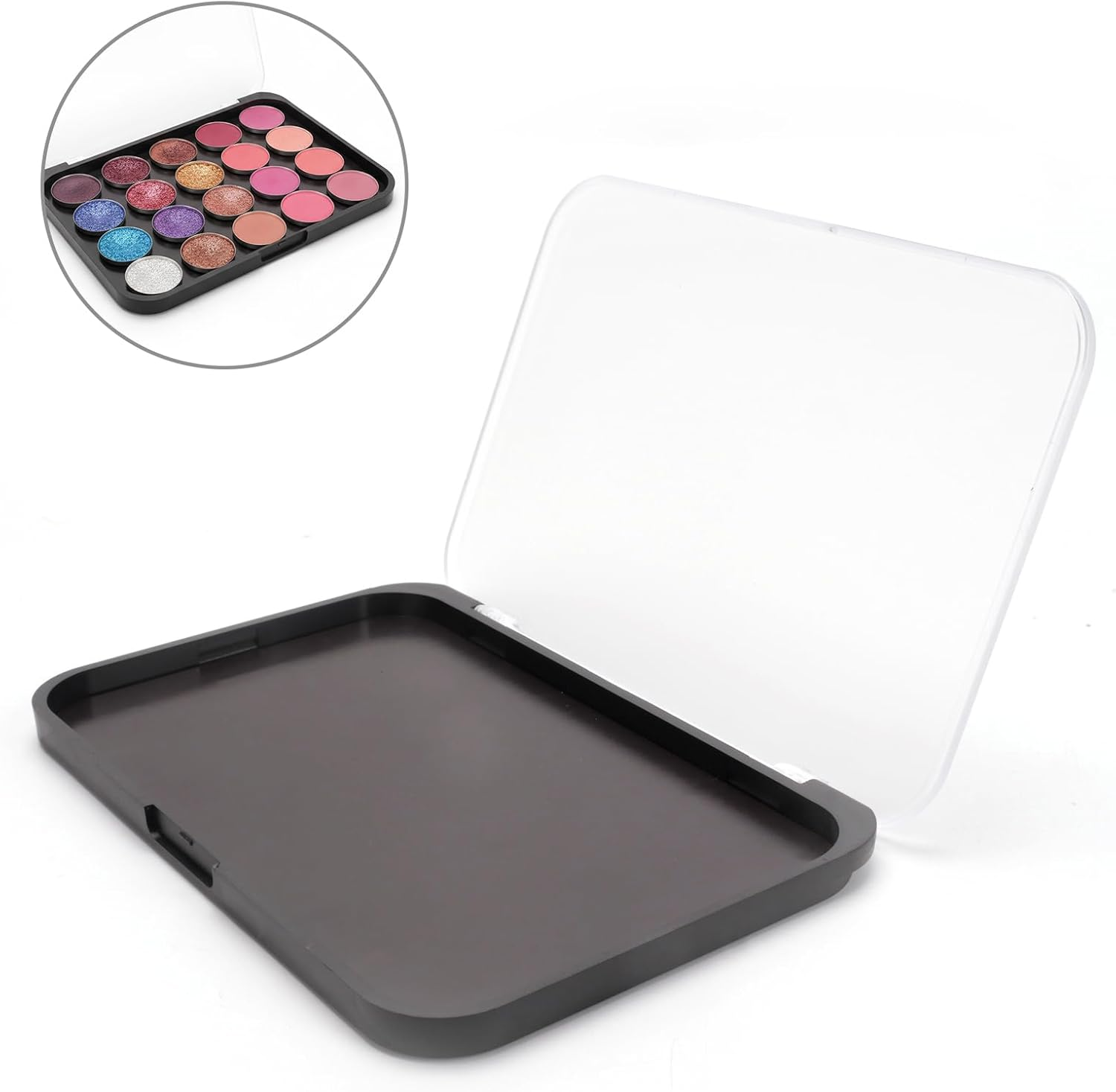 Magnetic Makeup Palette, Empty Eyeshadow Blush Highlighter Cosmetics Case Holder Tray (Black (Matte Clear Lid), 14X10Cm - Palette Only)" image number 5