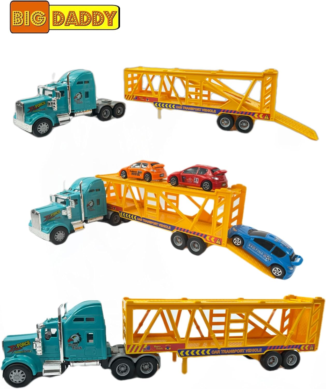 Big Daddy Big Rig Heavy Duty Tractor Trailer Transport Car Transport Toy Truck with 3 Cars