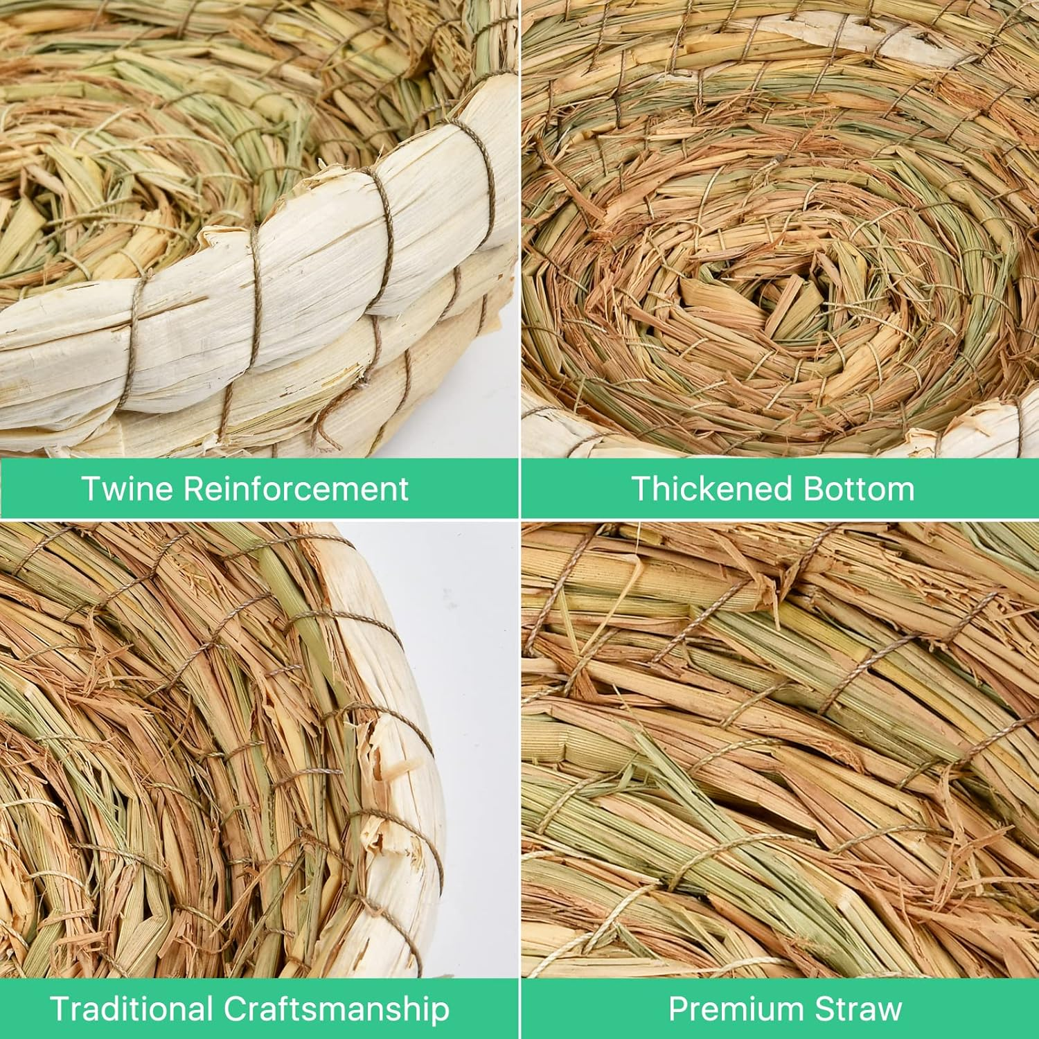 4 Pcs Bird Nest Handmade Woven, Small Animal Breeding Nest Bed with Corn Leaves Flat Base Natual Straw Bird House Cage Accessories for Dove Pigeon Parrot Sparrow image number 1