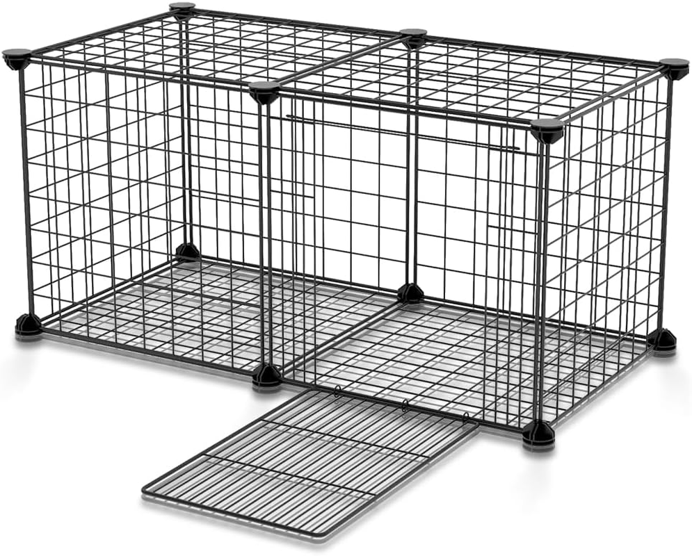 Small Animal Cage,Portable Metal Wire Mesh Outdoor & Indoor Pet House Cage with Tray Exercise Place Crate for Kitty,Puppy,Rabbits,Guinea Pig and Small Animals (Black, 1 Door) image number 2