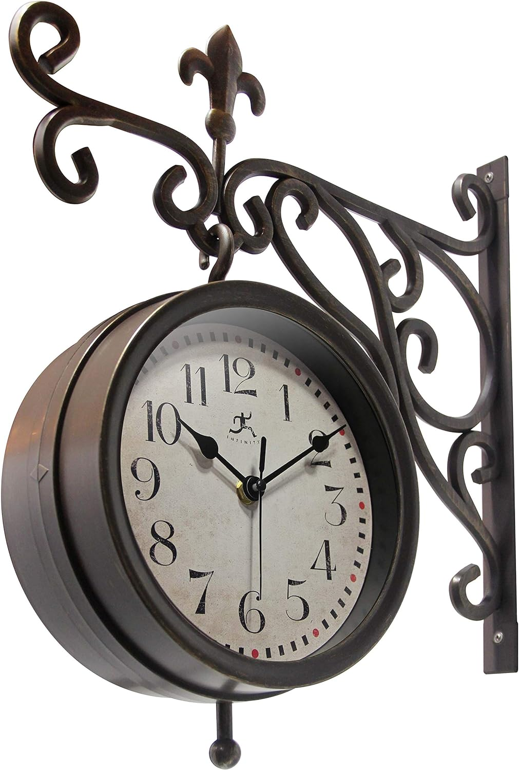 Infinity Instruments Beauregard 8 Inch Outdoor Clock Thermometer Combo for Patio Porch Garden Outdoor Decorative Double-Sided Resin Clock Thermometer Wall Hanging with Bracket image number 6