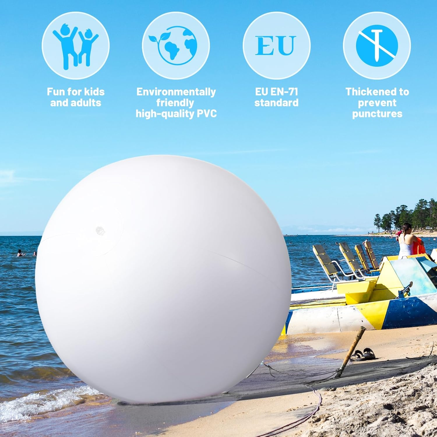 6.5 Feet White Giant Beach Ball Large Inflatable Ball Swimming Pool Party Ball for Summer Beach Massive Beach Decorations Supplies for Water Games Birthday Pool Party(1 Pcs) image number 1