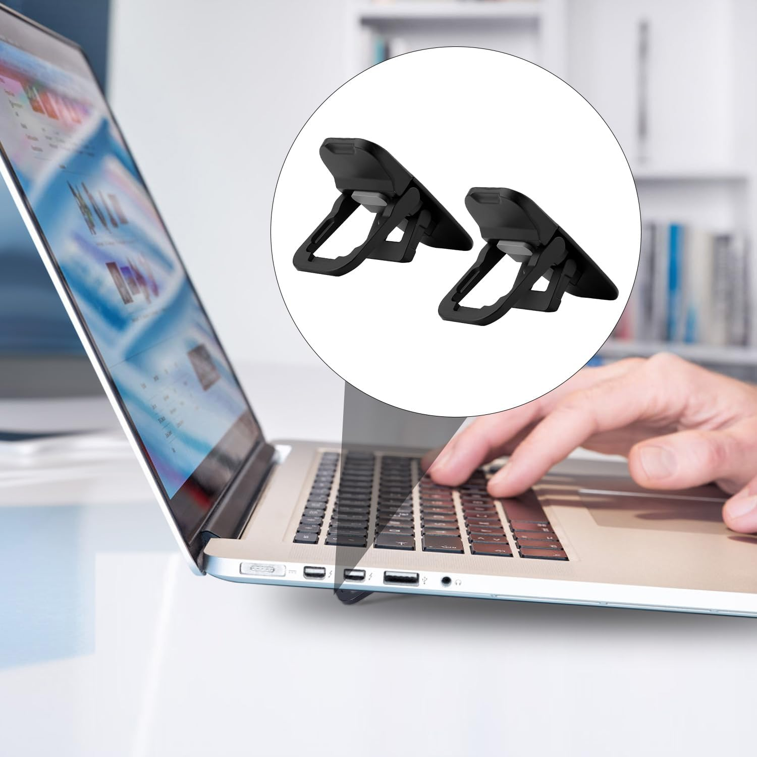 2Pcs Flip Computer Keyboard Stand for Desktop, Mini Computer Cooling Stand Invisible Heightened Dual Tilted Adjustable Keyboard Riser Ergonomic Office Desk Accessories for Notebook (Black) image number 5