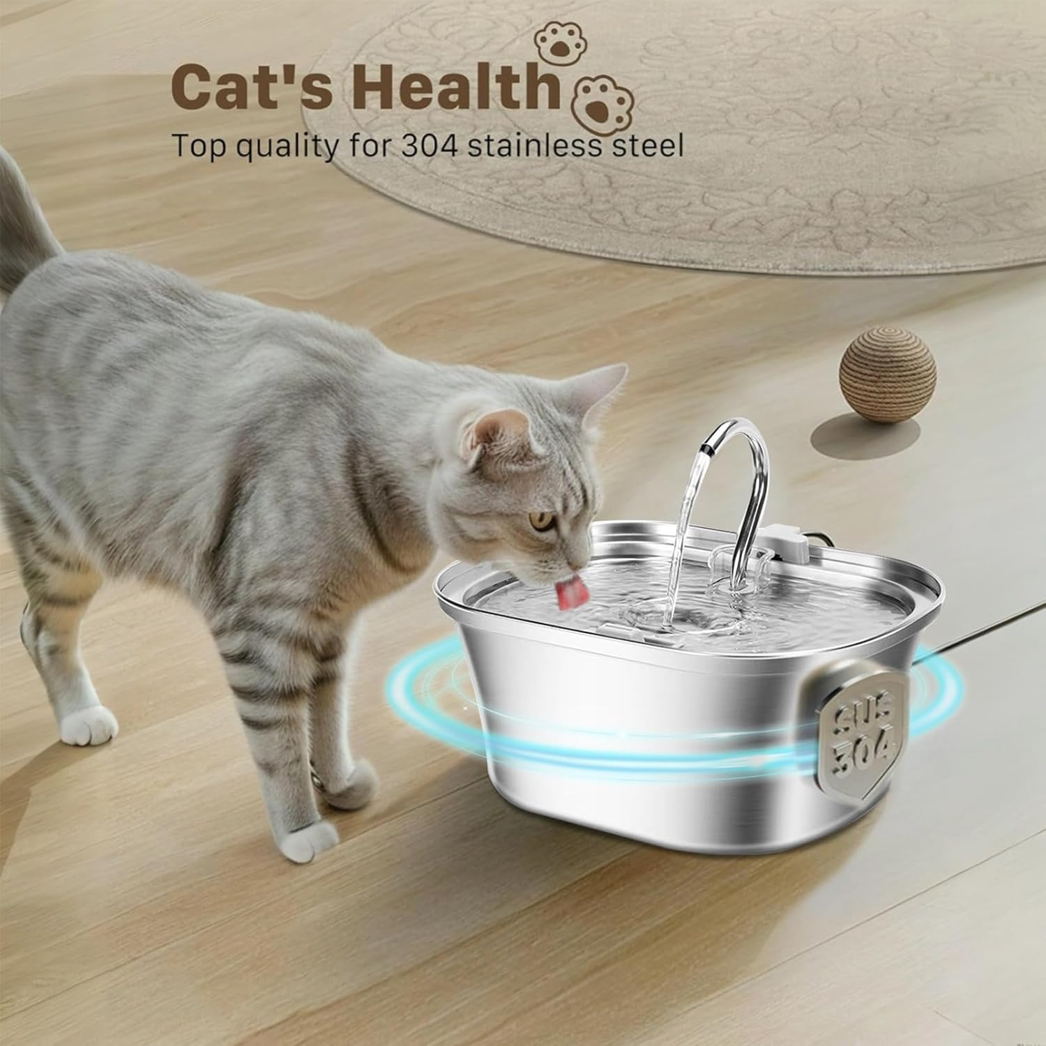 Cat Water Fountain, 3.2L Stainless Steel, Automatic Cat Water Dispenser Bowl - Watering Supplies image number 1