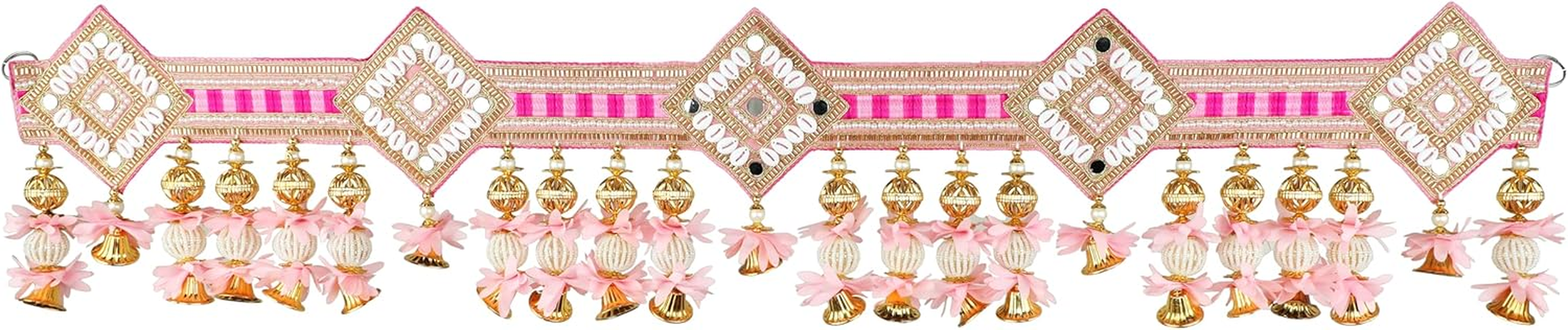 Decorative Toran Door Hanging Artificial Velvet Cloth Bandanwar Beads Wall Toran Wall Hanging for Main Door Entrance Window Home Temple Living Room Valance (Size:-35"X6")(Pink) image number 2