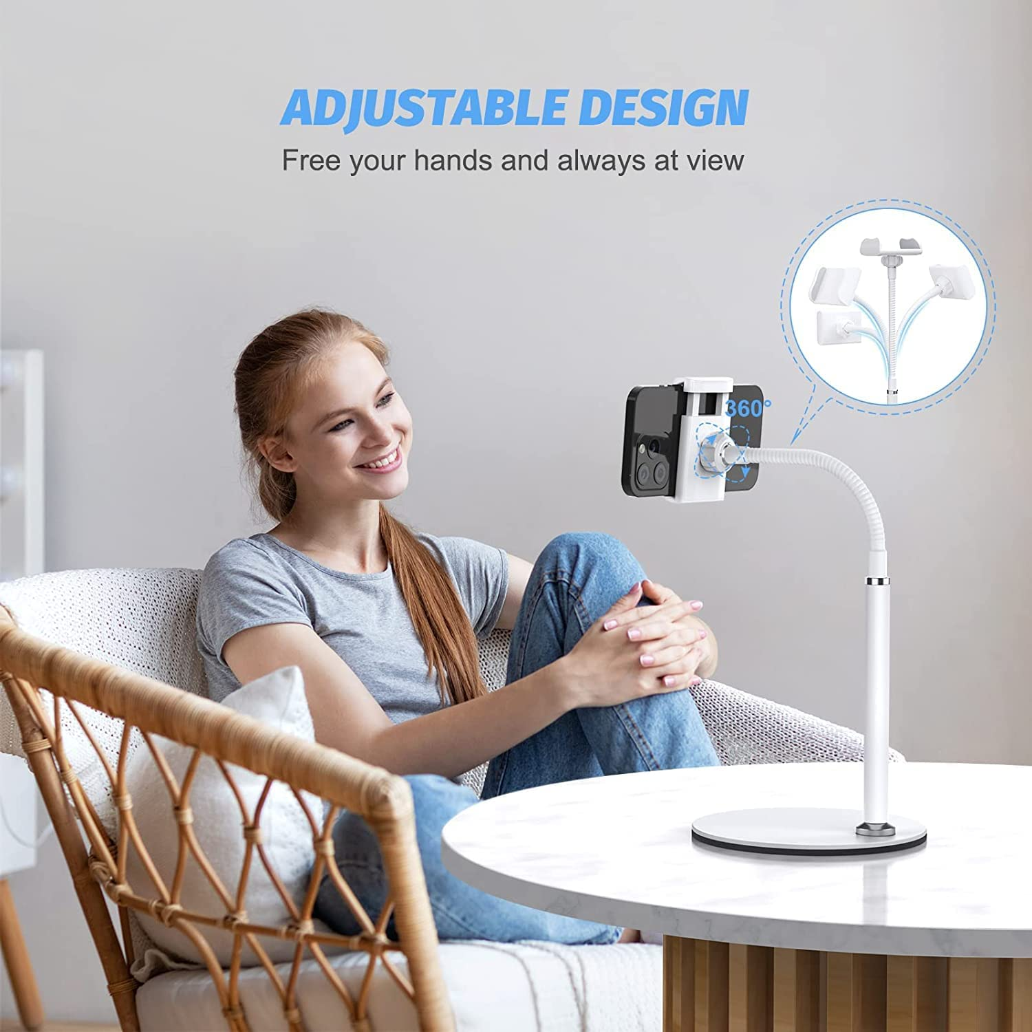 SHAWE Mobile Phone Stand, Adjustable Table Mobile Phone Holder Multi-Angle Mobile Phone Holder Stand for Iphone 12 11 Pro Xs Max, Samsung, Huawei Etc. (White) image number 1