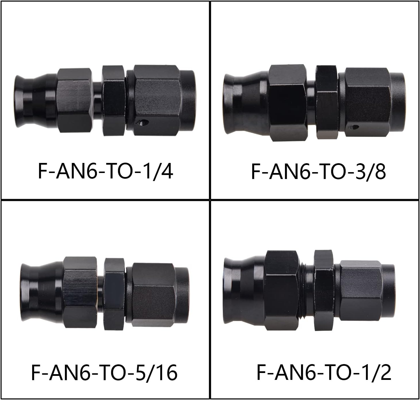 6AN Female Flare to 3/8" Fuel Hardline Tube Fitting Adapter Aluminum Black 2Pcs image number 6