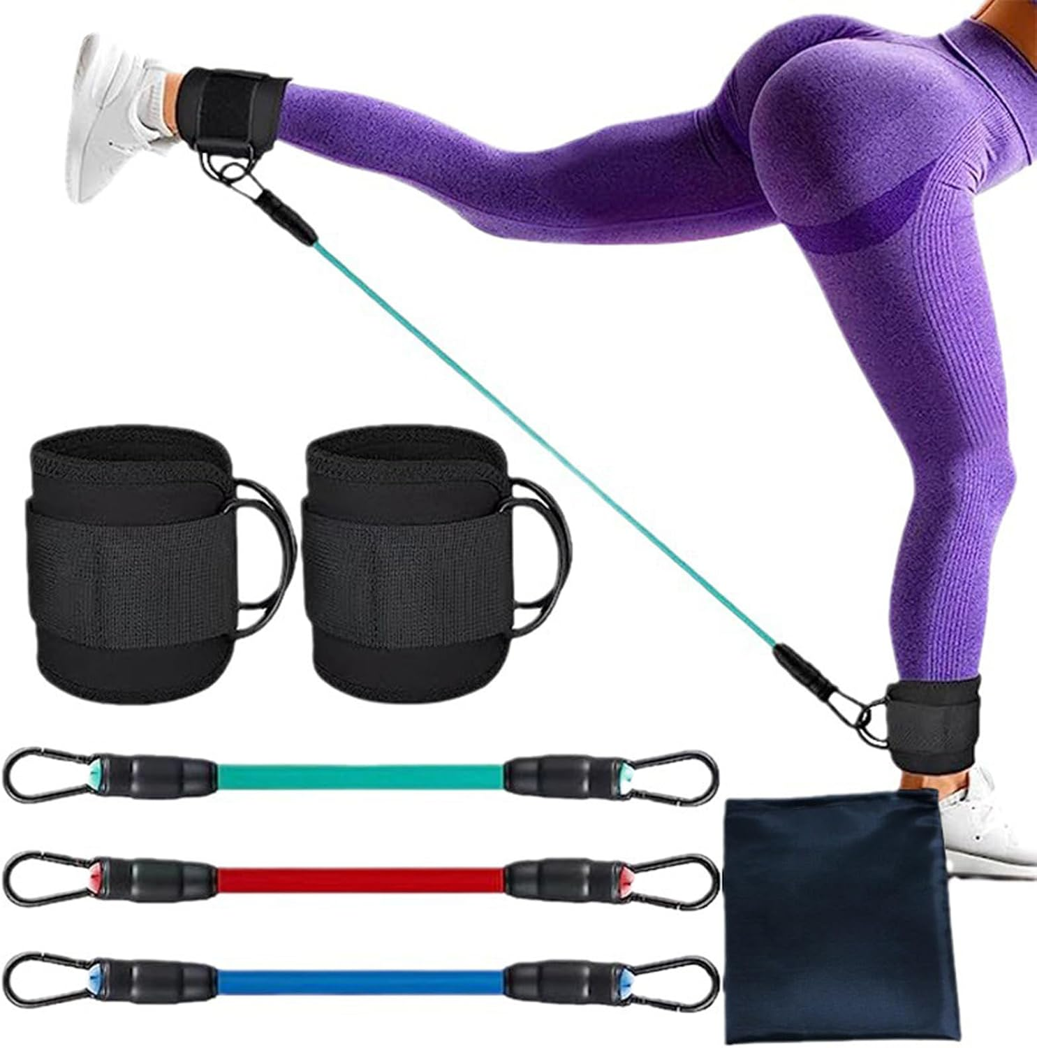 Resistance Bands Set with Ankle Straps, Ankle Resistance Bands with Cuffs, Ankle Bands for Working Out, Glutes Workout and Butt Exercise Equipment for Women Legs and Glutes image number 2