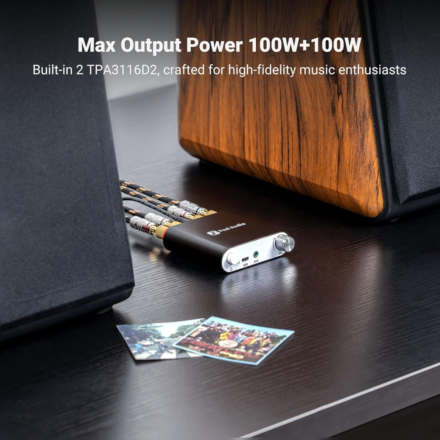 Fosi Audio ZK-1002D Mini Bluetooth Amplifier Hifi Stereo Wireless Audio Receiver Compact Power Amp 100W *2 Dual Channel Class D with AUX USB Inputs for Passive Speakers image number 1