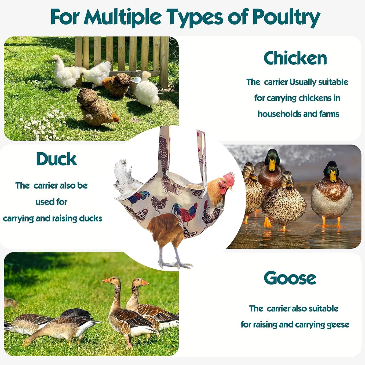 Chicken Holder Bag Chicken Medic Bag Chicken Carrier with Handle Chicken Supplies Catching Hand Bag for Hen Rooster Poultry Chicken Transport (White A) image number 5