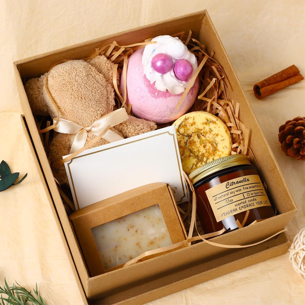 Luxury Gifts for Women with a Love Bath Bomb, Scented Candle, Shower Steamer, a Cute Towel Teddy, an Organic Oatmeal Soap, and a Greeting Card. Great for Birthday, New Year, or Any Occasion image number 1