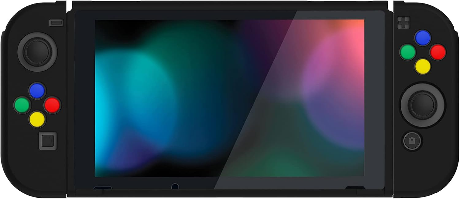 Playvital Black Protective Case for Nintendo Switch, Soft TPU Slim Case Cover for Nintendo Switch Console with Colorful ABXY Direction Button Caps image number 5