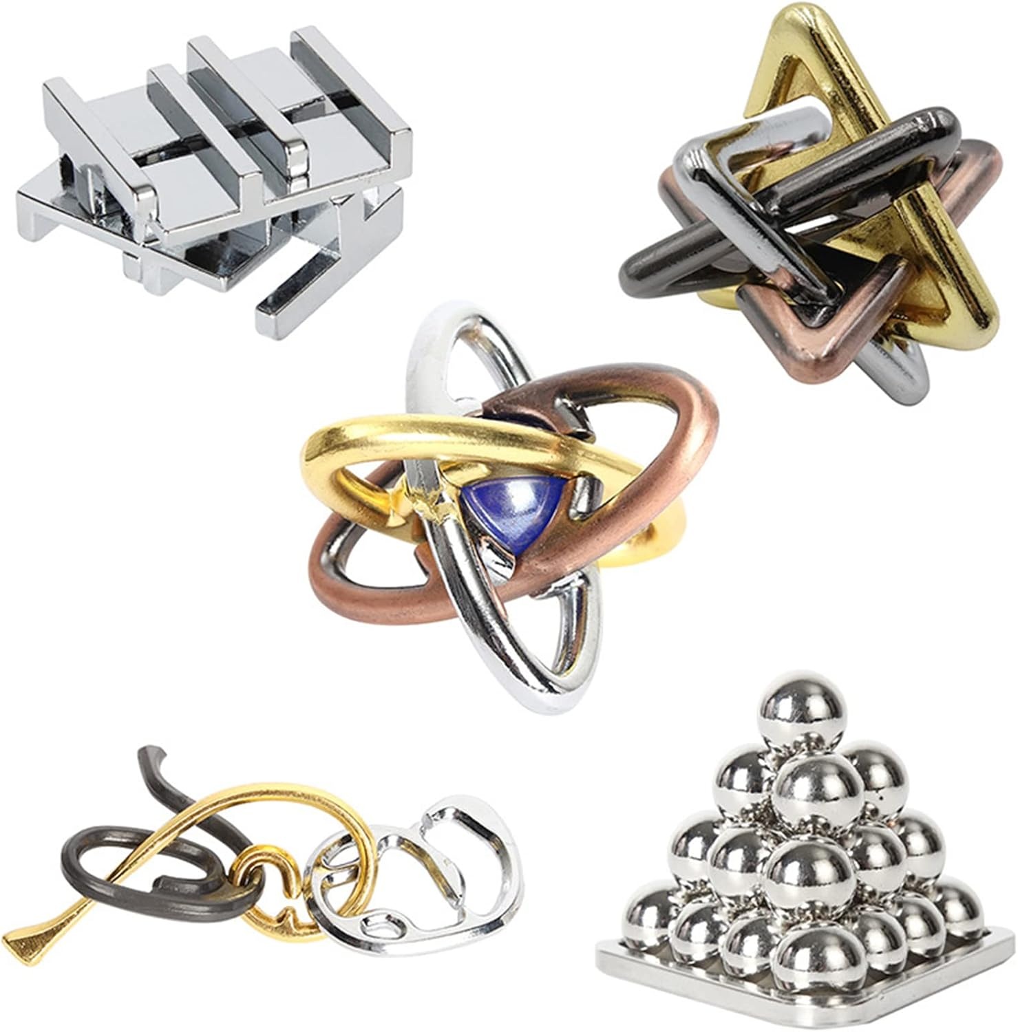 Roseflower 15 Pcs IQ Test Puzzle Brain Teaser Metal Wire Puzzles Mind Game Educational Toys Disentanglement Unlock Interlock Game Magics Trick Toy for Party Favor Kids Adults Challenge Interlock Game