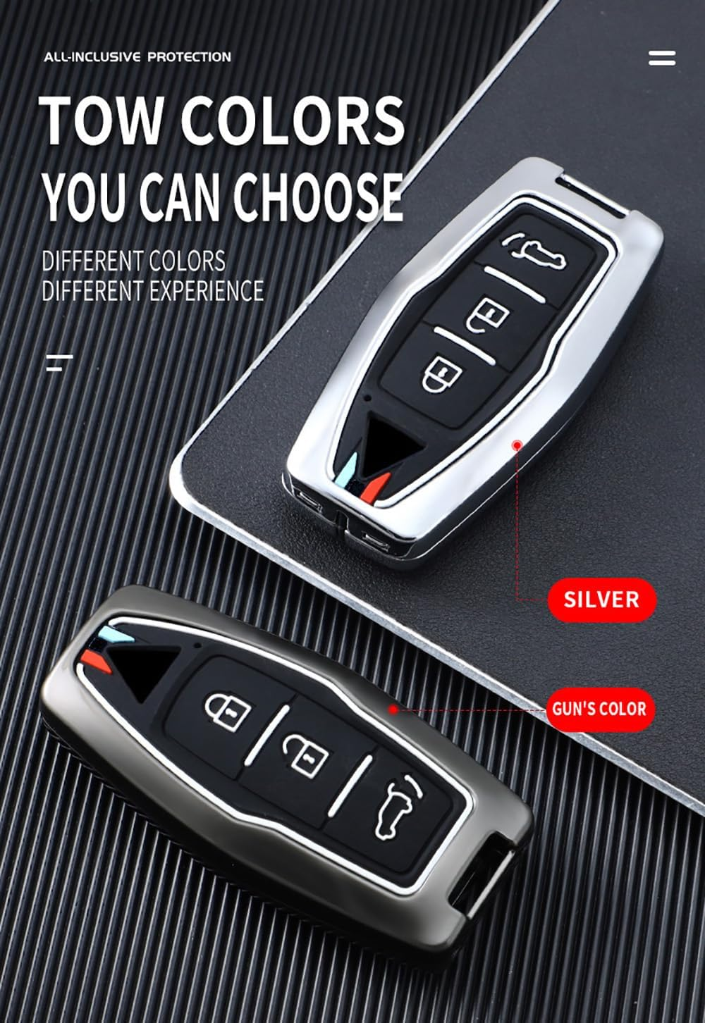Ontto Alloy Car Key Fob Cover Fit for Mitsubishi Outlander 2022 2023 Smart Key Case Keyring Silicone Key Shell Holder Bag Keychain Protection Accessories Silver A