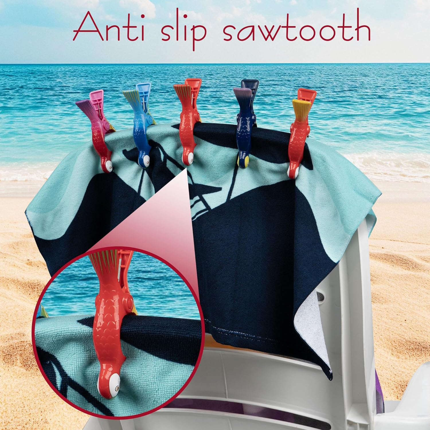SHIDOW Beach Towel Clips, Jumbo Size Towel Clips for Beach Chairs Cruise Pool Patio or Daily Use Secure Hang Seal, Set of 10 (Parrot,5 Style)