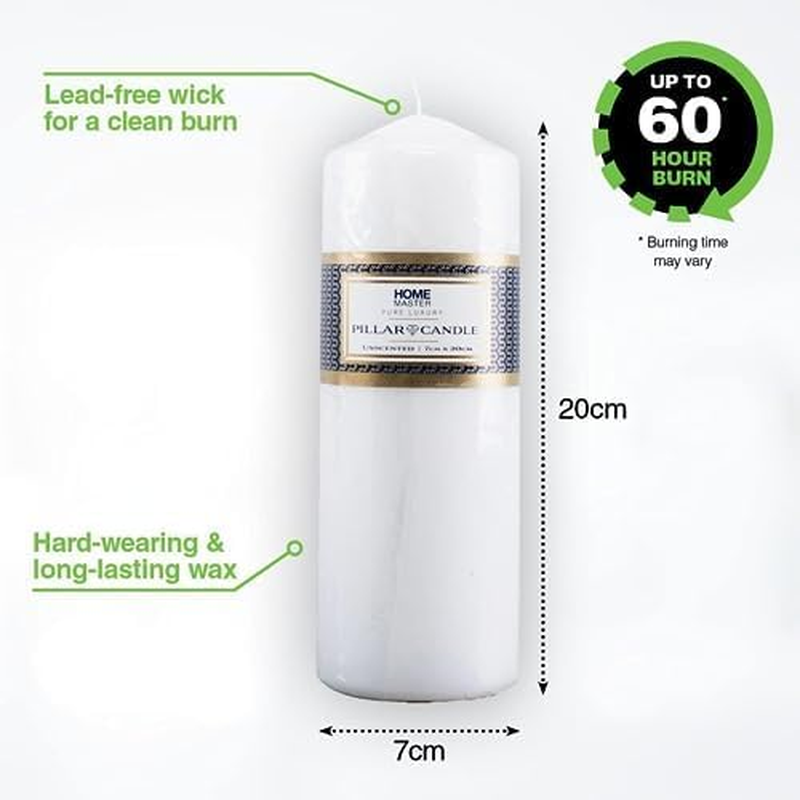 [4PCE] Home Master Pillar Candles - 20Cm - Long-Lasting 60Hr Burn Time - Unscented & Smoke-Free - Ideal for Everyday Decor, Weddings, and Emergencies (White) image number 5
