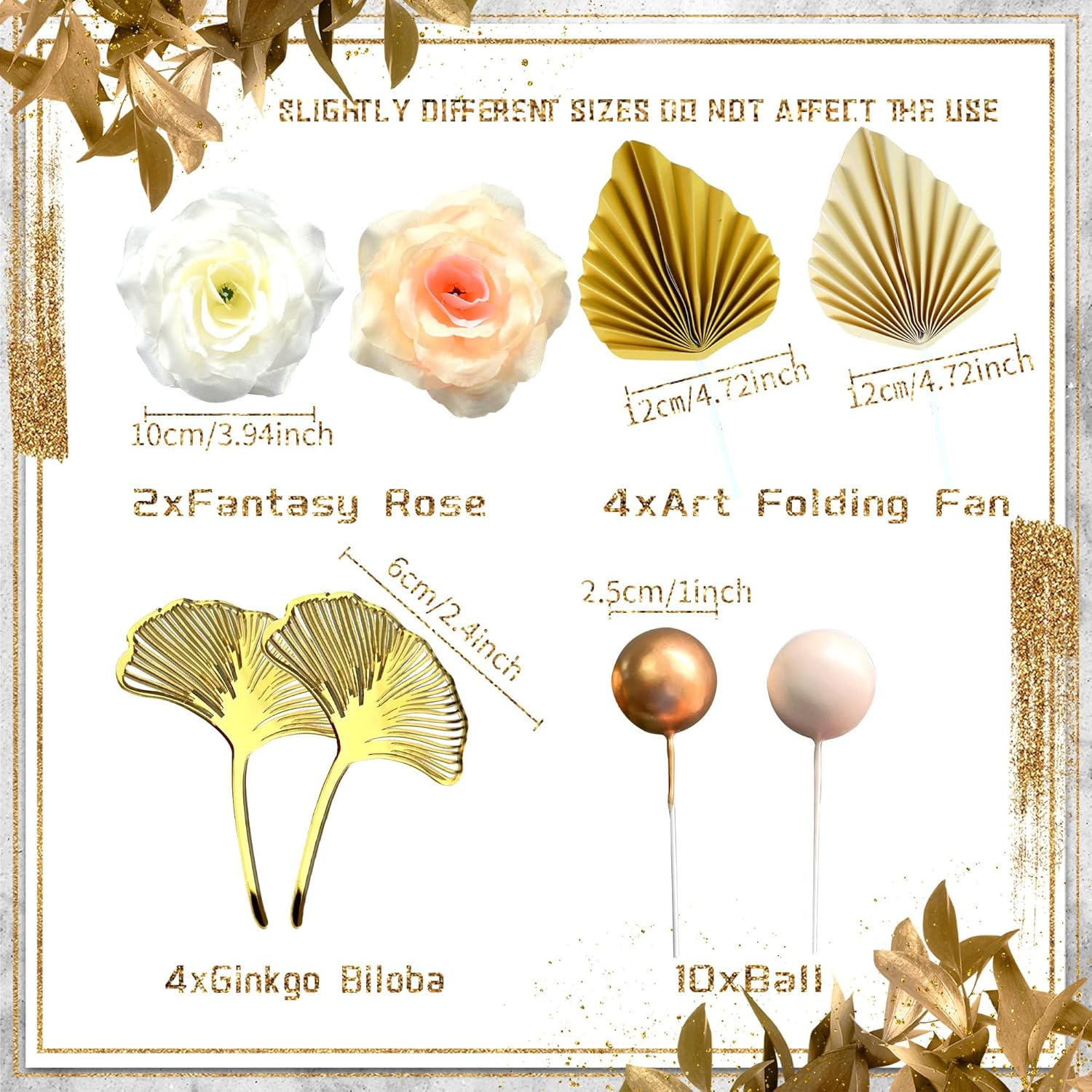 Jevenis 20 PCS Champagne Rose Cake Decoration Balls Cake Decoration Gold Palm Leaves Cake Decoration Bohemian Cake Decoration Boho Cake Decoration Boho Party Supplies image number 1