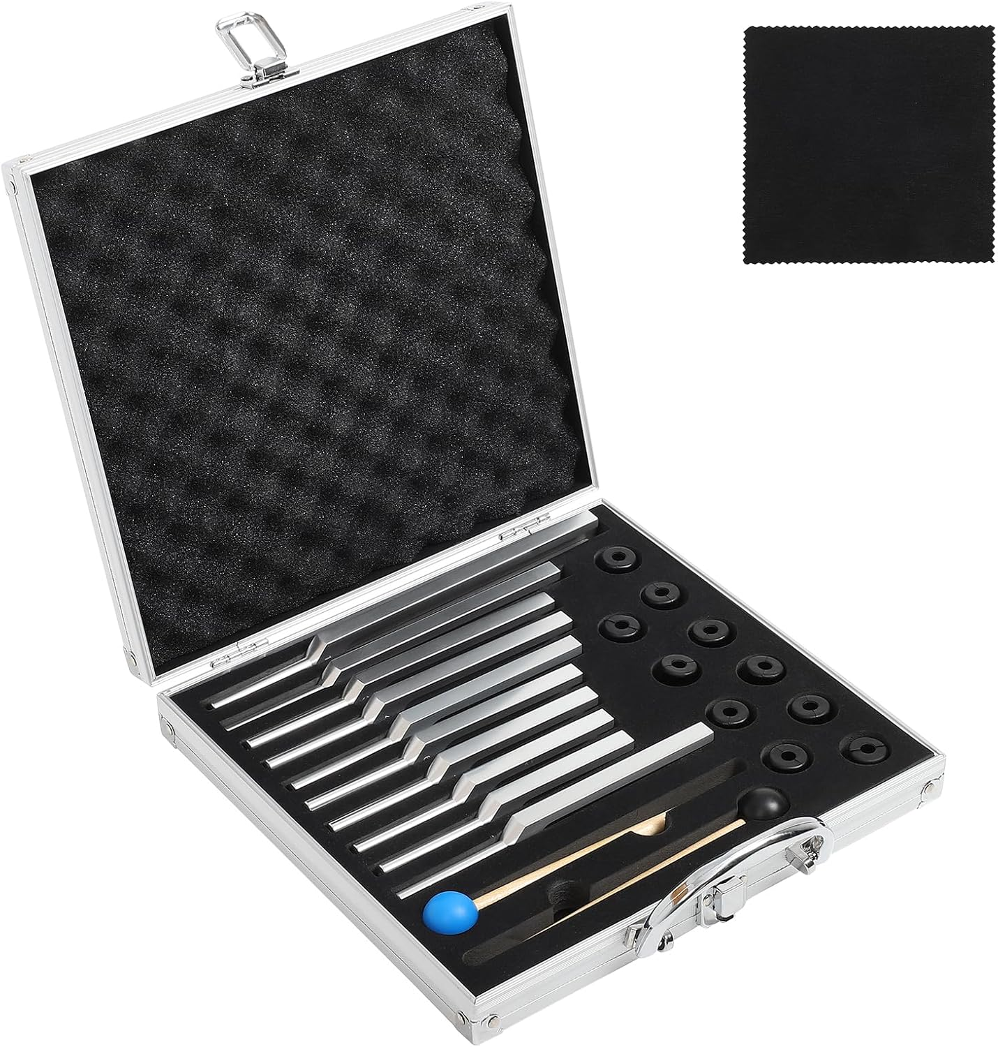 Solfeggio Tuning Forks for Healing, 10 Pcs Silver Unweighted Tuning Forks, Aluminum Alloy Material Tuning Fork Set with Exquisite Aluminum Box, Sound Healing Instruments for DNA Healing image number 5