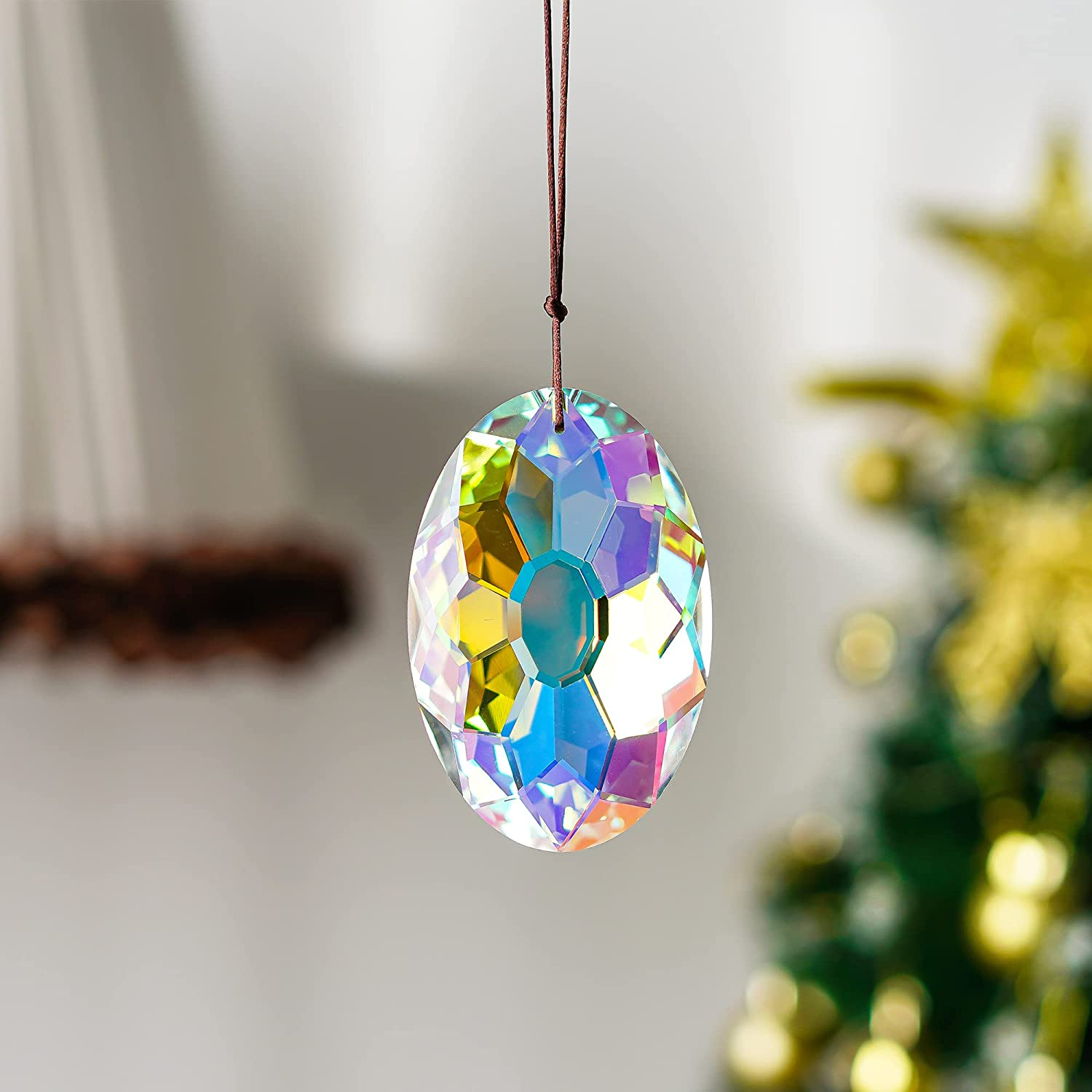 AB Coating Hanging Window Crystal Prism Suncatcher Rainbow Maker Glass Hanging Pendant Ornaments for Home Garden Ornament for Christmas Tree (89Mm,3.5Inch) image number 6