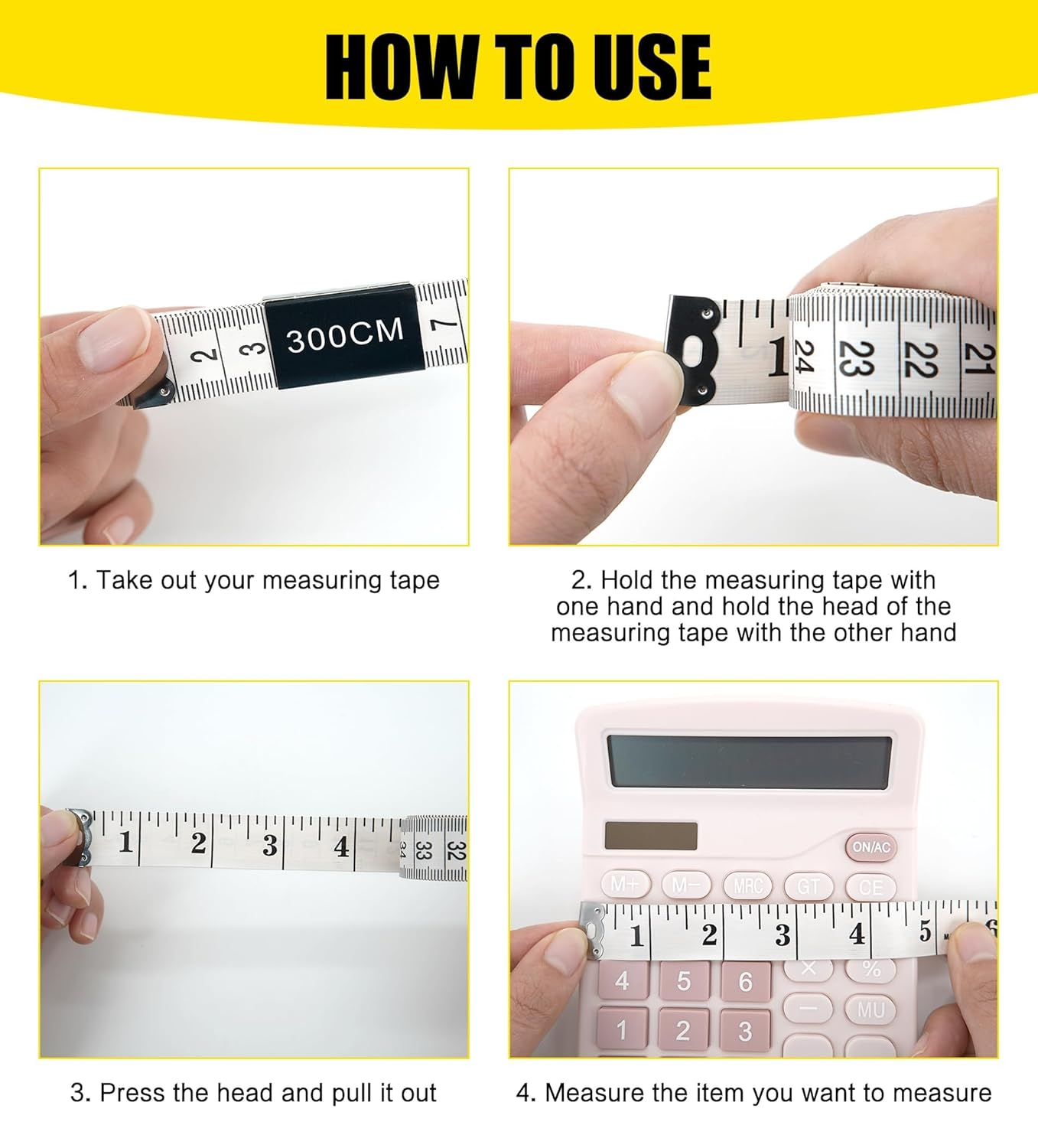 YBVABE 300Cm Measuring Tape for Body, 2PCS Double Scale Soft Tape Measure Body Sewing Flexible for Weight Loss Medical Body Measurement Sewing Tailor Craft Vinyl, Has Inches Scale on Reverse Side image number 4