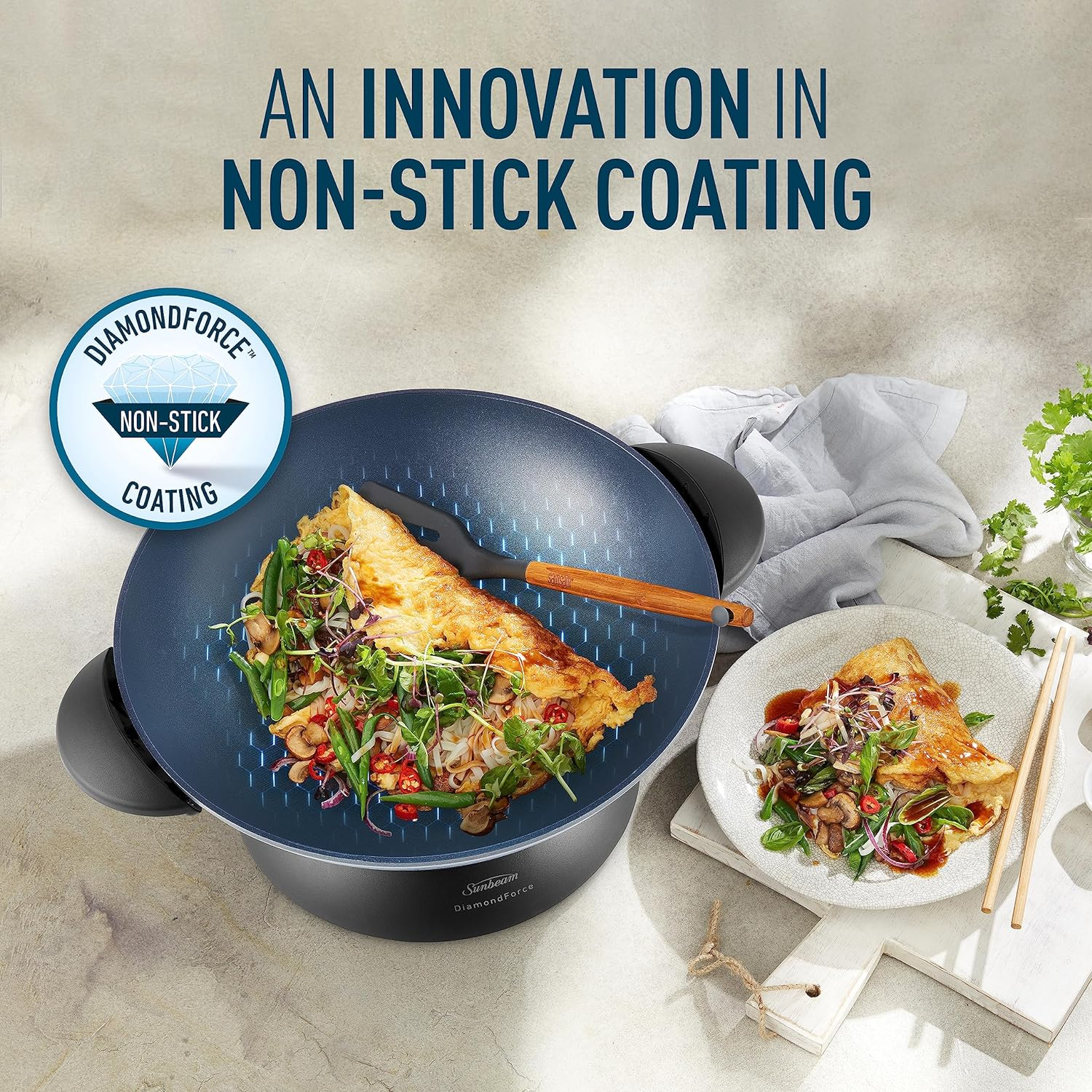 Sunbeam Diamondforce Electric Wok | Non-Stick Diamond-Infused Electric Pan Coating, Easy Wipe Clean-Up, 7.5L Large Capacity, Energy Efficient Cooking 2400W, Dark Blue WWM7100DF image number 1