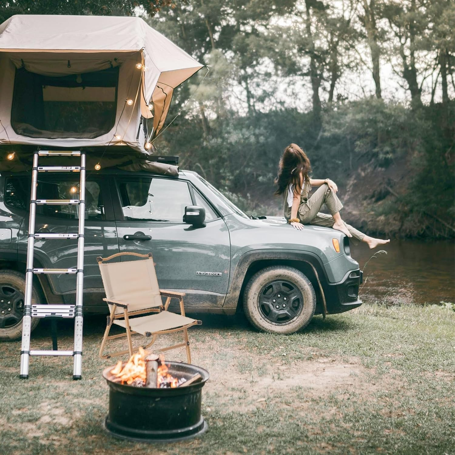 Foldable Camping Chair, Lightweight, Portable and Sturdy, with Wooden Armrests - Durable Outdoor Chair, Suitable for Adults, Beach, Dining and Terrace Use, 2-Piece Set image number 6