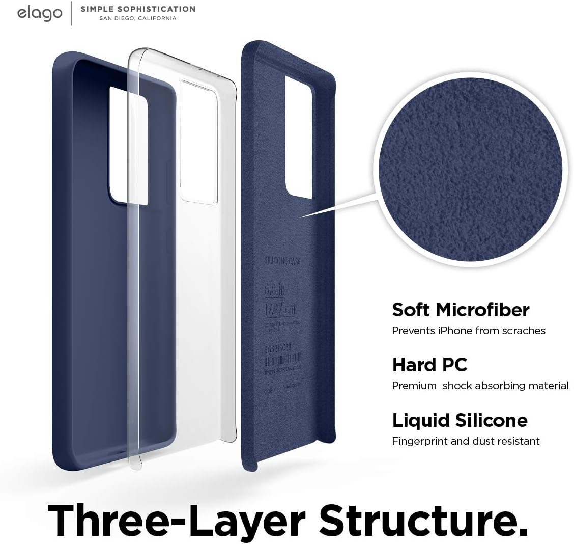 Elago Silicone Case Compatible with Galaxy S21 Ultra Case Cover - Premium Liquid Silicone, Raised Lip (Screen & Camera Protection), 3 Layer Structure, Full Body Protection (Jean Indigo) image number 4