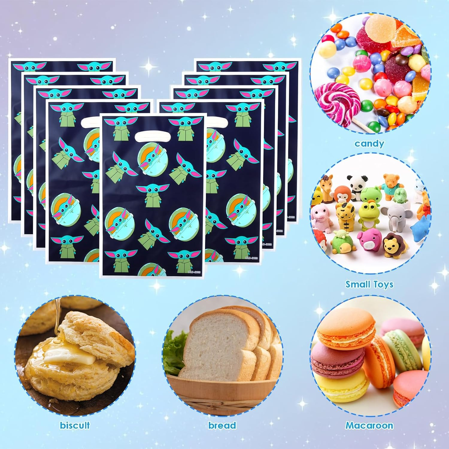 Yod Party Bags, Star War Give Aways Children'S Birthday Party Favours, Star Wars Birthday Decoration, 10 Key Chains, 10 Party Gift Packs, 12 Silicone Bracelets, 50 Stickers for Children 82 Pieces image number 1