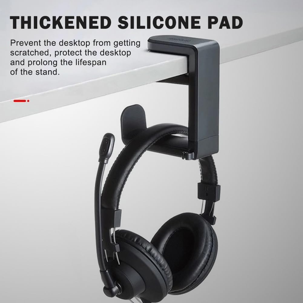 Headphone Stand Hanger Holder,Pc Gaming Headset Hook Holder Hanger Mount, Headphones Stand,Under Desk Clamp on Design, Universal Fit, Built in Cable Clip Organizer image number 5