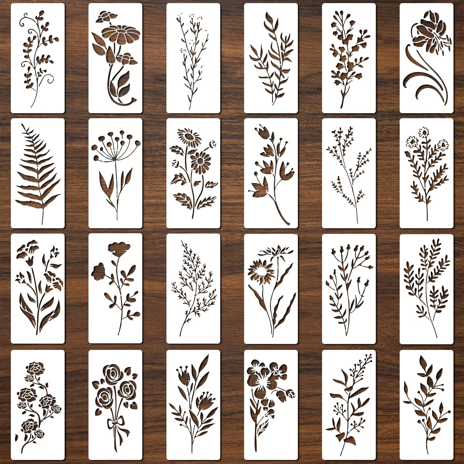 24Pcs Wildflower Stencils for Painting, Flower Leaf Stencils Reusable Floral Drawing Templates Crafts Stencils for Canvas Wood Craft Wall Art Decoration image number 5