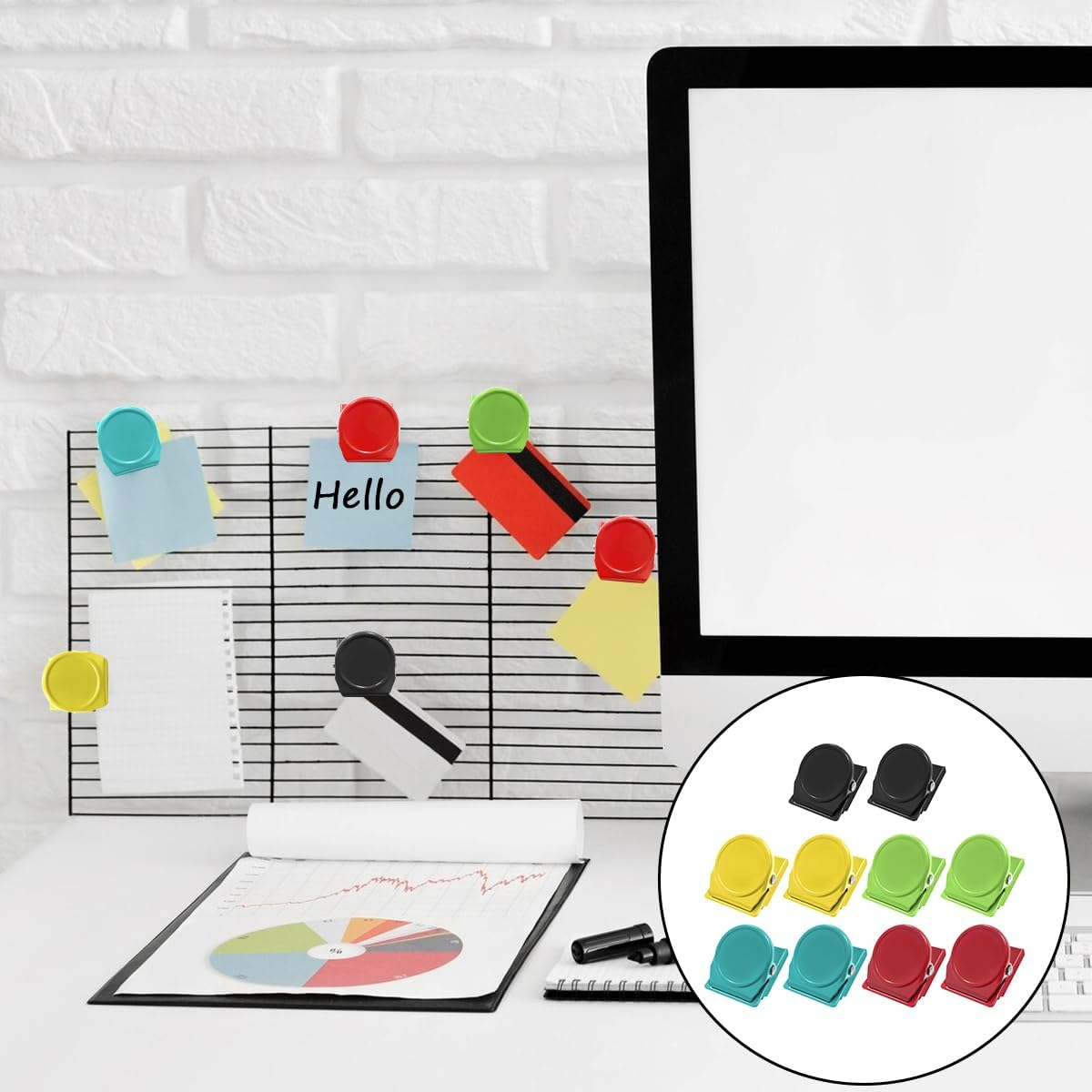 Magnetic Clip, 10 PCS Fridge Magnet Metal Clips for Home, School, Hanging Photos (5 Colors)