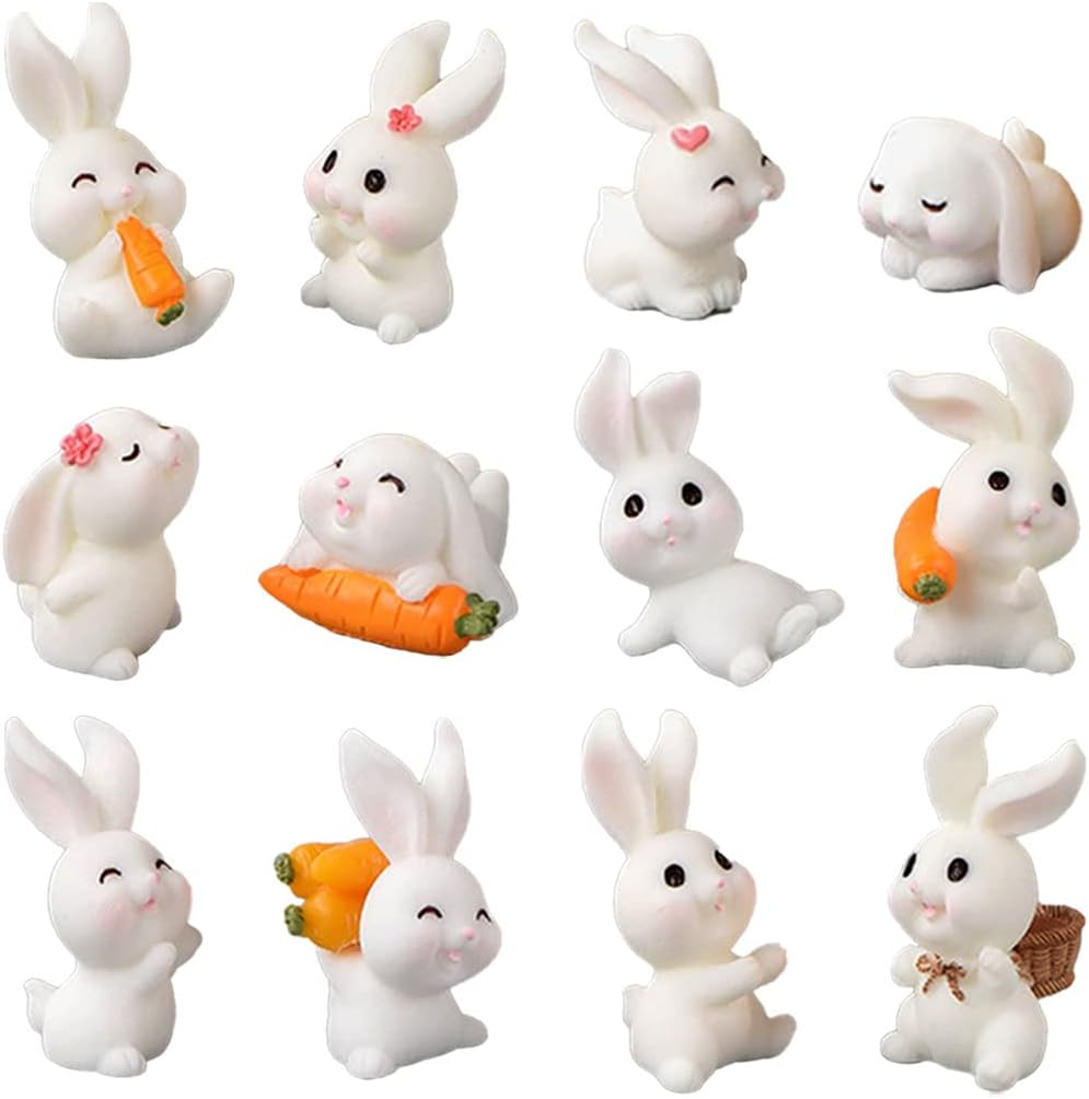 12 Pcs Cute Animal Rabbit Character Toys Cake Toppers, Rabbit Figures Collection Playset Fairy Tale Garden Decoration Christmas Birthday Gift image number 6